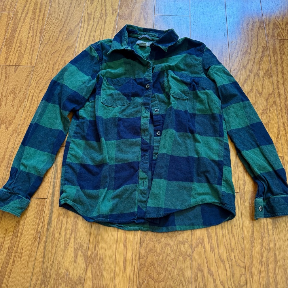 Natural Reflections Green and Navy Plaid Button Down Shirt Top Medium M